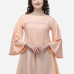 RAISIN Peach Viscose Rayon Boat Neck Bohemian Tunic-picture-17