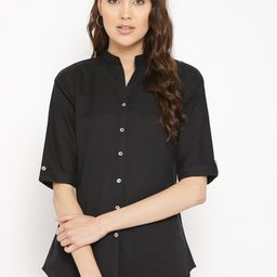 Vastraa Fusion Women Black Solid Pure Cotton Shirt-70