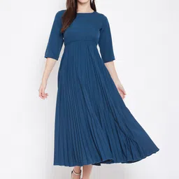 U&F Navy Blue Accordian Pleated Fit & Flare Dress-image-33