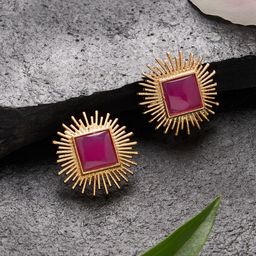 Zaveri Pearls Gold-Plated Stone Studded Square Fusion Style Studs-55