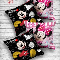 Kuber Industries Set Of 4 Black & Pink Disney Printed Reversible Cushions-59