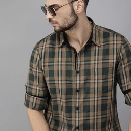 Roadster Men Olive & Beige Checked Casual Shirt-image-29