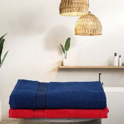 BIANCA Navy Blue & Red Set of 2 Solid 380 GSM Cotton Bath Towels-45