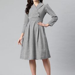 Cottinfab Glen Checked Lapel Collar Midi Blazer Dress with Tie Up Detail-40