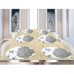 BELLA TRUE Set Of 6 White & Black Printed Pure Cotton Round Table Placemats-27