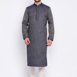 Sanwara Men Blue Woven Design Jacquard Straight Kurta-picture-39