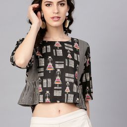 Varanga Women Black & Off-White Printed Styled Back Crop Top-image-69