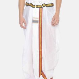 Sethukrishna Men White Solid Readymade Pocket Dhoti-picture-3