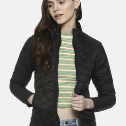 Campus Sutra Women Black Solid Windcheater Jacket-picture-54