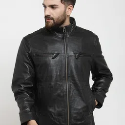 Teakwood Leathers Men Black Solid Leather Lightweight Jacket-image-31