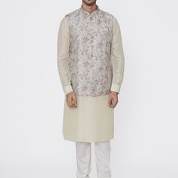 Manyavar Men Grey Printed Kurta & Churidar with Nehru Jacket-image-38