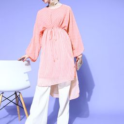 Juniper Bright Peach Polyester Asymmetric Hemline Tunic-image-25