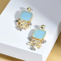 Zaveri Pearls Gold-Plated Geometric Drop Earrings-picture-16