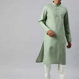 Manthan Men Self Design Regular Pure Cotton Kurta with Churidar-image-27