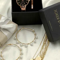 JOKER & WITCH Women Black & Rose Gold-Toned One Call Away Love Stack Watch Gift Set JWLS220-image-53