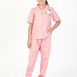 Budding Bees Pink Striped Night suit BB6142A-image-71