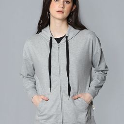Flying Machine Women Grey Solid Hooded Sweatshirt-picture-30