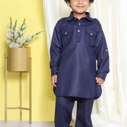Aj DEZInES Boys Navy Blue Solid Kurta with Salwar-image-85