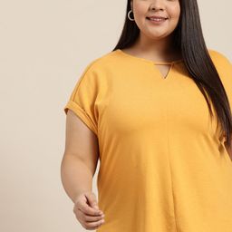 Sztori Plus Size Mustard Yellow Solid Extended Sleeves Regular Top-image-51