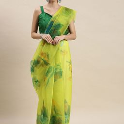 Mitera Green Floral Organza Saree-34