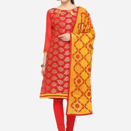 Blissta Red & Yellow Silk Blend Unstitched Dress Material-image-15