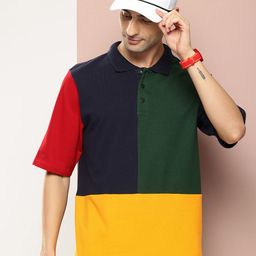 Harvard Colourblocked Polo Collar Pure Cotton T-shirt-image-91