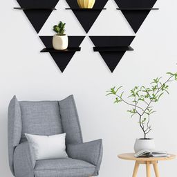 RANDOM Set of 5 Black Wall Hanging Laminated MDF Wooden Wall Shelves-13