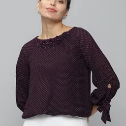 SHOWOFF Violet & White Print Georgette Top-image-5