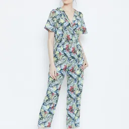 DODO & MOA Women Blue & Yellow Printed Basic Jumpsuit-image-9