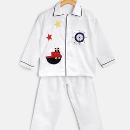 Kids Clan Unisex Kids White Solid Patched Night Suit-picture-14