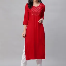 Libas Women Red Embroidered Straight Kurta-picture-15