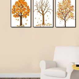 999Store Set Of 3White & Brown Tree Leaves Hand-Painted Wall Art-image-14
