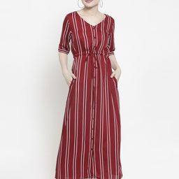 Color Cocktail Women Maroon & White Maxi Dress-image-64
