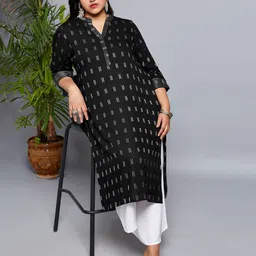 Globus Gloplus Mandarin Collar Zari Detail Woven Design Straight Plus Size Workwear Kurta-image-54