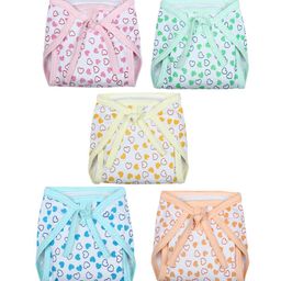 Superminis Infant Kids Pack Of 5 Heart Printed Cotton Nappies-22