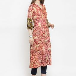 Indibelle Women Rose & Brown Printed Straight Kurta-picture-47