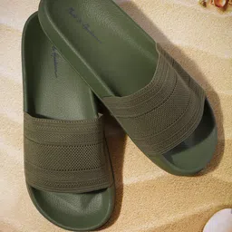 Mast & Harbour Men Olive Green Woven Design Sliders-24