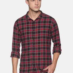 SHOWOFF Men Maroon Slim Fit Checked Casual Shirt-image-65