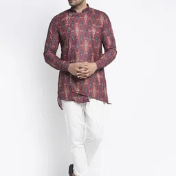 Benstoke Men Multicoloured & White Printed Kurta with Churidar-image-9