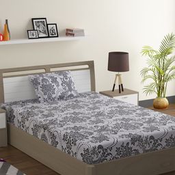 SWAYAM White & Blue Floral 120 TC Cotton 1 Single Bedsheet with 1 Pillow Covers-image-81