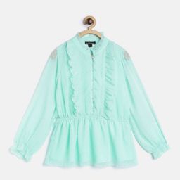Antheaa Sea Green Chiffon Peplum Top-6