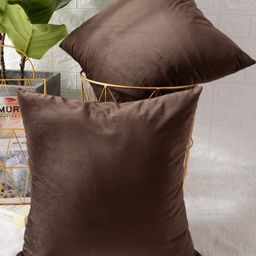 MODERN HOMES Coffee Brown Set of 2 Solid Square Cushion Covers-5