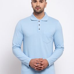 Kalt Men Blue Solid Polo Collar T-shirt-image-73