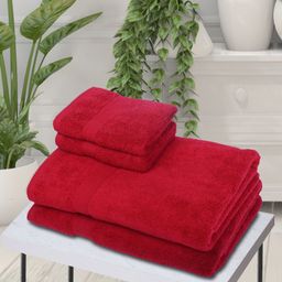 BIANCA Red 4-Pieces Solid 500 GSM Cotton Bath & Hand Towel Set-image-5