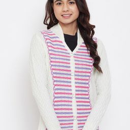 Zigo Women White & Pink Self Design Cardigan-image-27