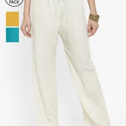 Clora Creation Women Pack of 3 Mustard Yellow & White Solid Straight Palazzos-image-96