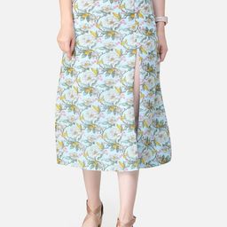 SCORPIUS Women Blue & Yellow Floral Print Straight Midi Skirt-image-20