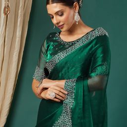 KALINI Green Silk Blend Embellished Sarees-image-56