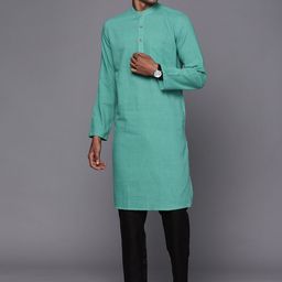 Fabindia Men Green Solid Pure Cotton Handwoven Kurta-picture-14