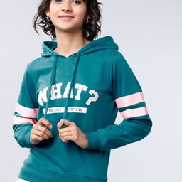 Tokyo Talkies Women Teal Green Printed Hooded Sweatshirt-18